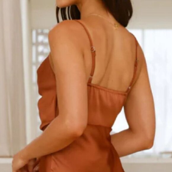 Satin Asymmetrical Midi Dress | New Sleeveless Sheath Dress w/ Cowl Neck - Picture 8 of 9